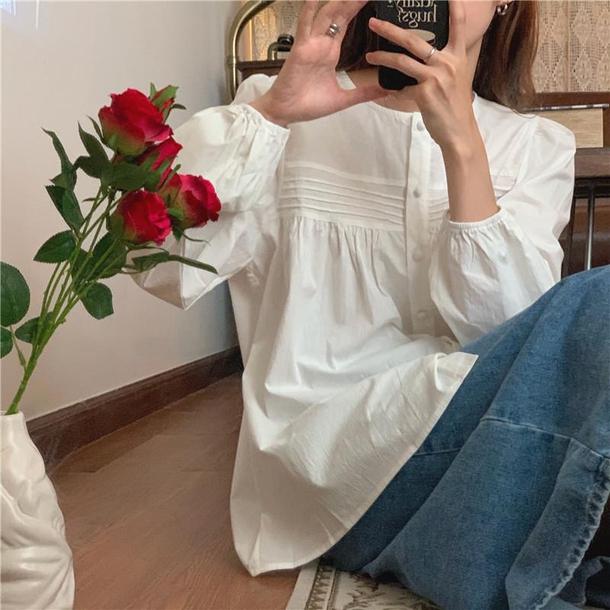 ベーシックピンタックシャツ 4744-画像3-韓国ファッション通販POPREA［ポップリア］