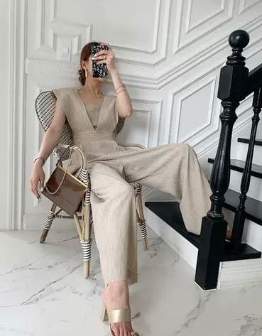 Vネックベーシックオールインワン 5177-画像3-韓国ファッション通販POPREA［ポップリア］