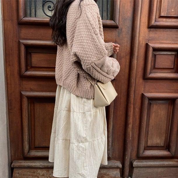 レトロツイストニットワンピースセット 4937-画像3-韓国ファッション通販POPREA［ポップリア］