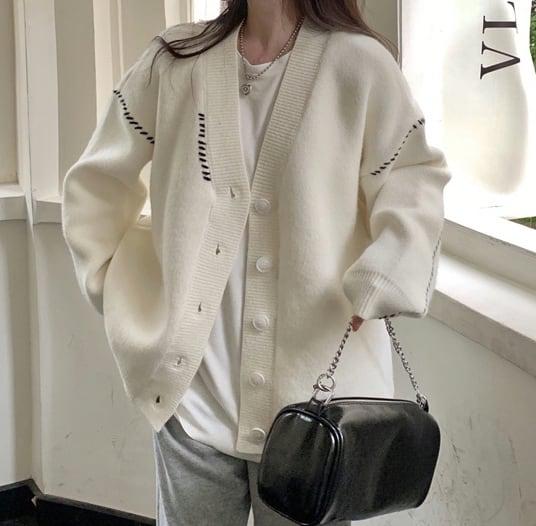 ステッチデザインカーディガン 5048-画像3-韓国ファッション通販POPREA［ポップリア］