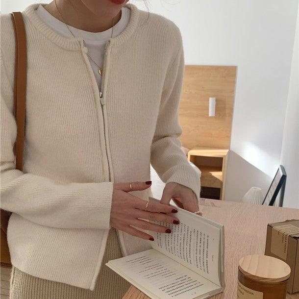 ラウンドネックジッパーカーディガン 4968-画像3-韓国ファッション通販POPREA［ポップリア］