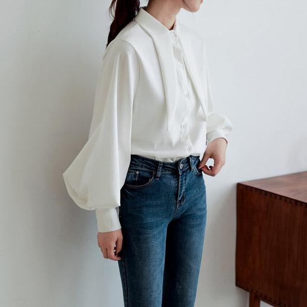 タイネックルーズランタンスリーブトップス 4708-画像3-韓国ファッション通販POPREA［ポップリア］