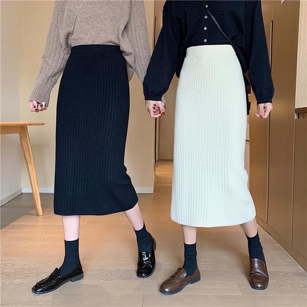 リブニットロングスカート 4768-画像3-韓国ファッション通販POPREA［ポップリア］