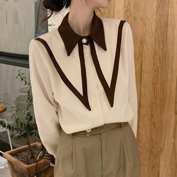 バイカラーレトロシャツ 4987-画像3-韓国ファッション通販POPREA［ポップリア］