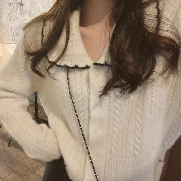 フリル襟ニットカーディガン 5032-画像3-韓国ファッション通販POPREA［ポップリア］