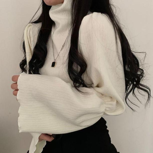 トランペットスリーブハイネックリブニット 4852-画像3-韓国ファッション通販POPREA［ポップリア］