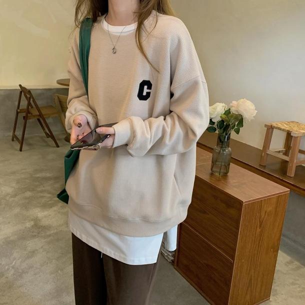 【美品✨】AP STUDIO CORSICA Vネックワッフルプルオーバー　ロゴ セール】ラインリブスウェットVネックカレッジロゴプルオーバー