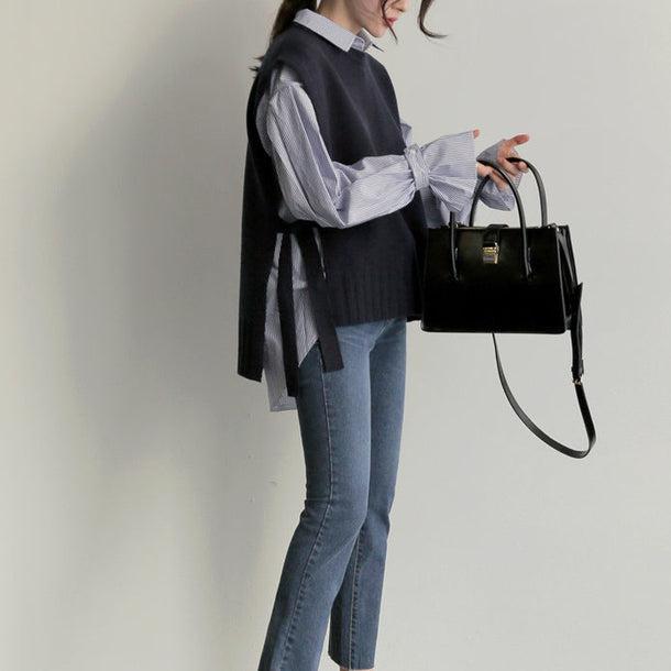 キャンディスリーブストライプシャツ＆ベスト 5045-画像3-韓国ファッション通販POPREA［ポップリア］