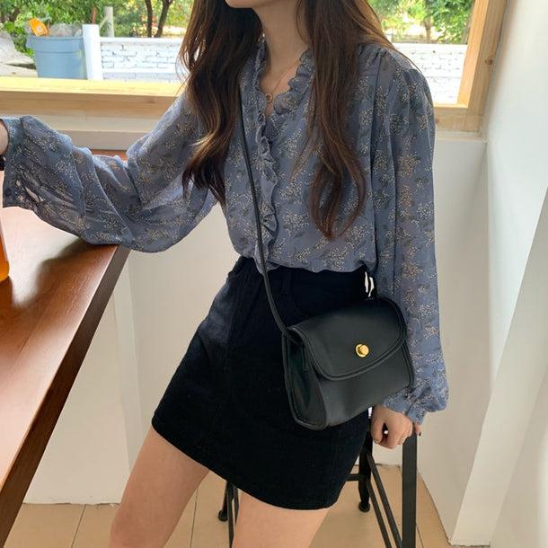 フラワーパターンフリルブラウス﻿ 5144-画像3-韓国ファッション通販POPREA［ポップリア］