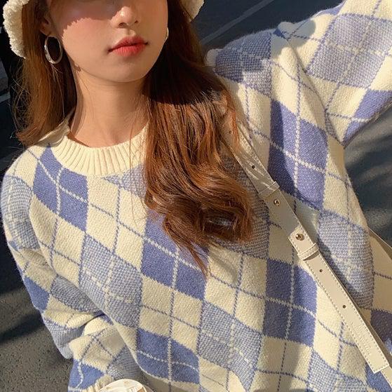 ダイヤ柄カラーニット 4951-画像3-韓国ファッション通販POPREA［ポップリア］