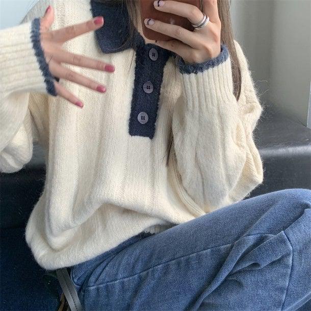 ルーズポロニット 4976-画像3-韓国ファッション通販POPREA［ポップリア］