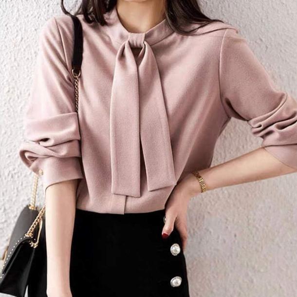 リボンタイソフトタッチブラウス 4881-画像3-韓国ファッション通販POPREA［ポップリア］