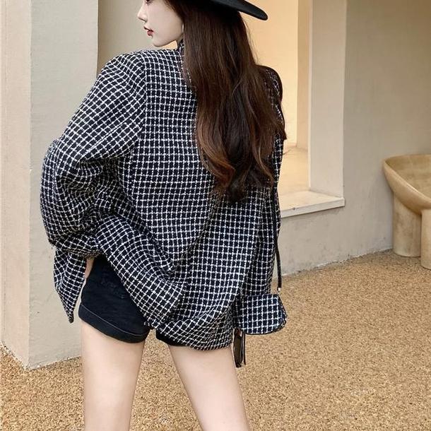 ミニバッグ付きチェック柄ジャケット 4730-画像3-韓国ファッション通販POPREA［ポップリア］
