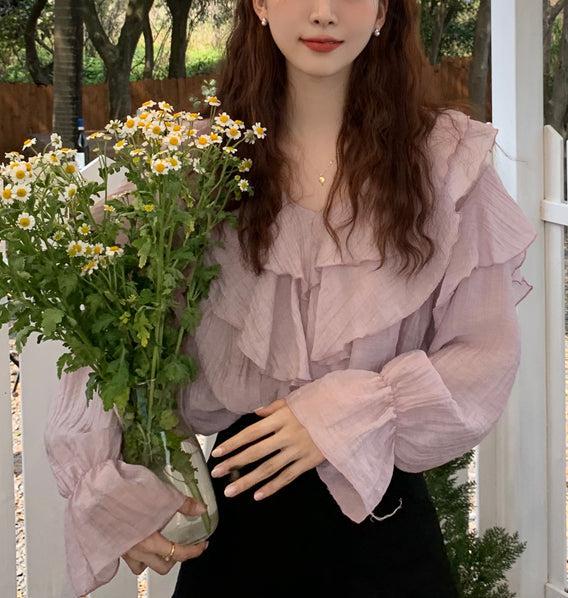 ラベンダーフリルブラウス﻿ 5137-画像3-韓国ファッション通販POPREA［ポップリア］