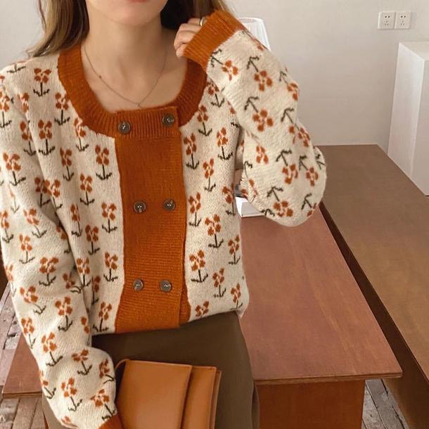 ダブルボタンフラワーカーディガン 4801-画像3-韓国ファッション通販POPREA［ポップリア］