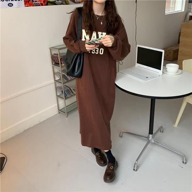 ロゴプリントトレーナーワンピース 4688-画像3-韓国ファッション通販POPREA［ポップリア］