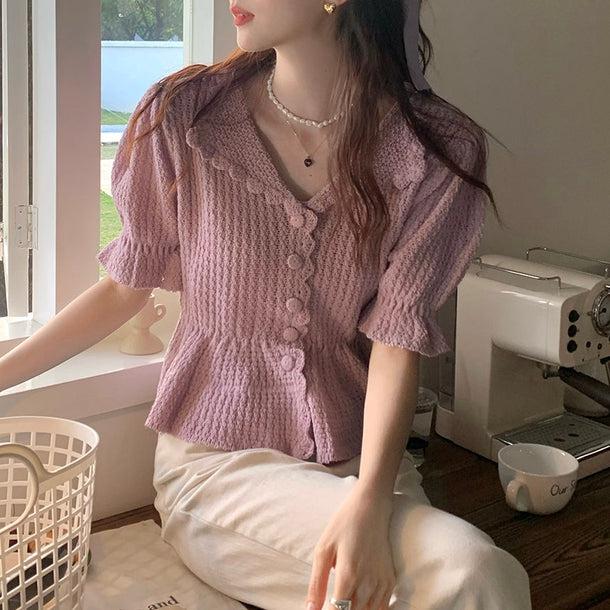 ロマンティックフリルサマーニット 5163-画像3-韓国ファッション通販POPREA［ポップリア］