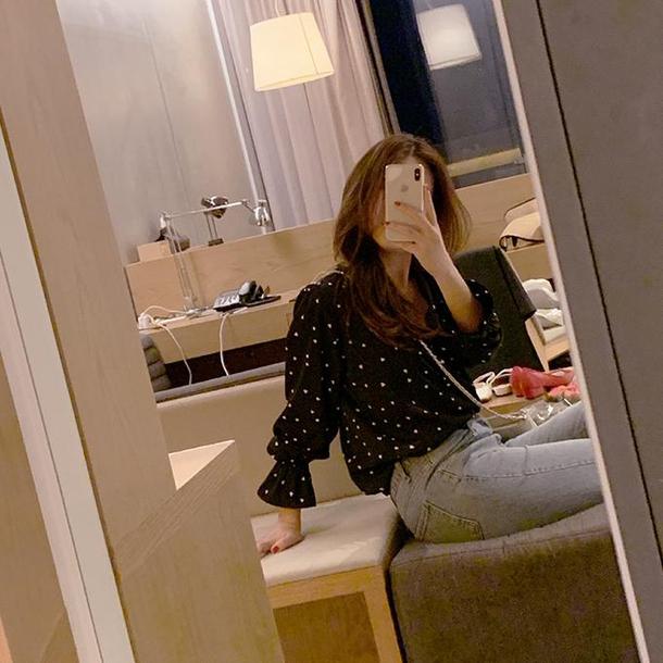 ミニハート柄シフォンブラウス 4775-画像3-韓国ファッション通販POPREA［ポップリア］