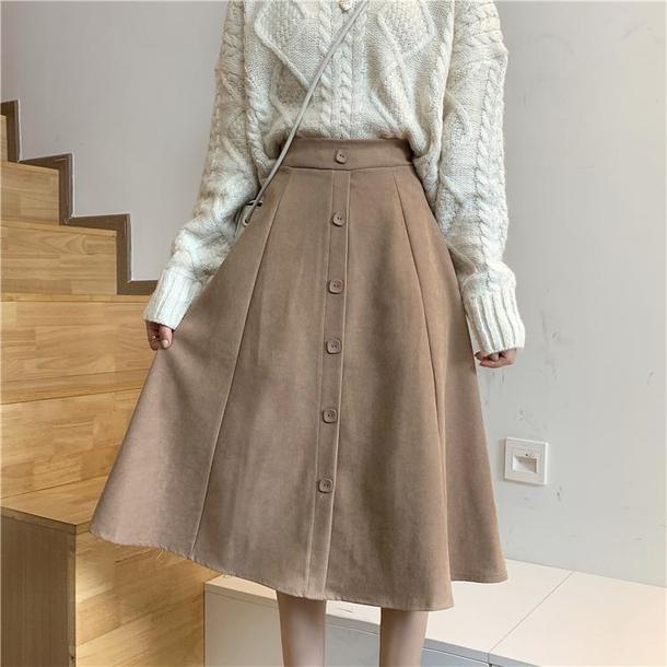スエード調フロントボタンスカート 4842-画像3-韓国ファッション通販POPREA［ポップリア］