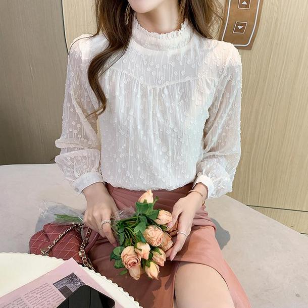 フレンチハイネックブラウス 4721-画像3-韓国ファッション通販POPREA［ポップリア］