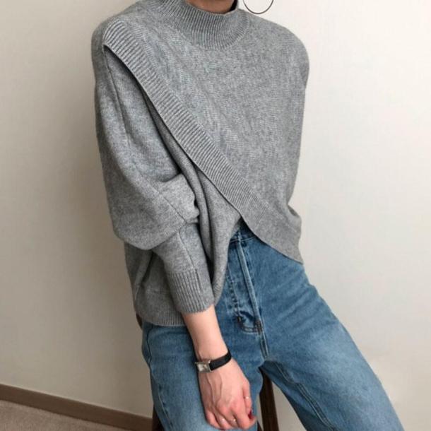 ハイネックフロントクロスニット 4856-画像3-韓国ファッション通販POPREA［ポップリア］