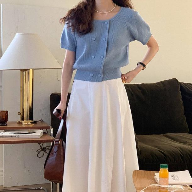 ノーカラーダブルボタンニット 5228-画像3-韓国ファッション通販POPREA［ポップリア］