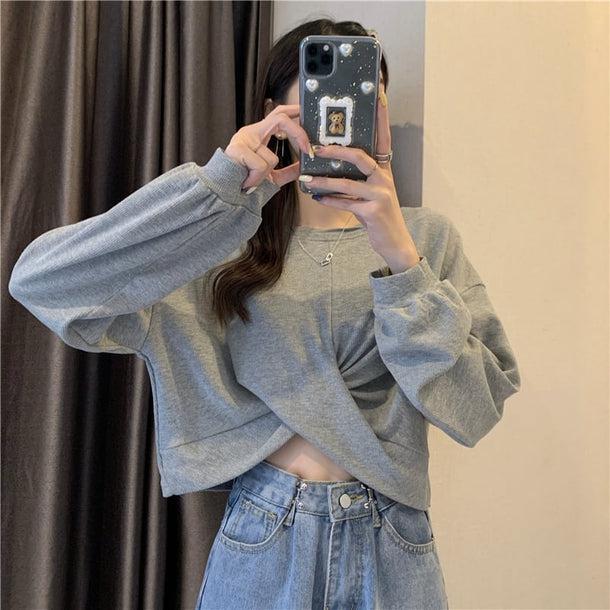 クロップドデザインスウェット 5118-画像3-韓国ファッション通販POPREA［ポップリア］