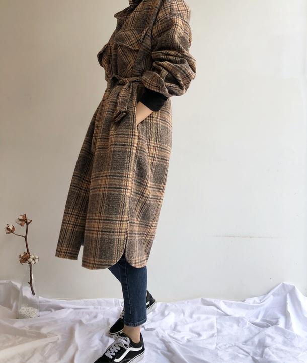 チェック柄ロングシャツ 4746-画像3-韓国ファッション通販POPREA［ポップリア］