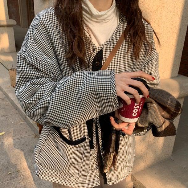 リバーシブルチェックボアジャケット 4934-画像3-韓国ファッション通販POPREA［ポップリア］