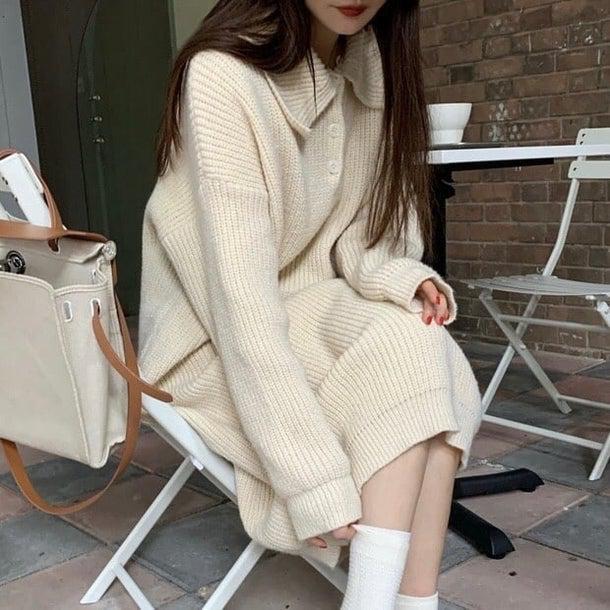 ワッフルミディニットワンピース 4933-画像4-韓国ファッション通販POPREA［ポップリア］