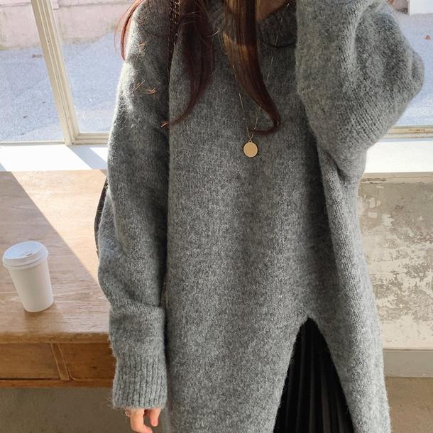 ラウンドネックスリットニットワンピース 4859-画像4-韓国ファッション通販POPREA［ポップリア］