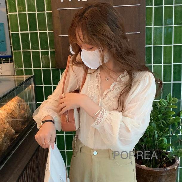 Vネックシフォンレースブラウス﻿ 5146-画像4-韓国ファッション通販POPREA［ポップリア］