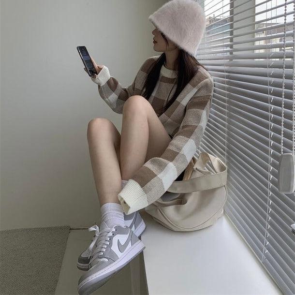 ボックスチェッククロップドニット 5042-画像4-韓国ファッション通販POPREA［ポップリア］