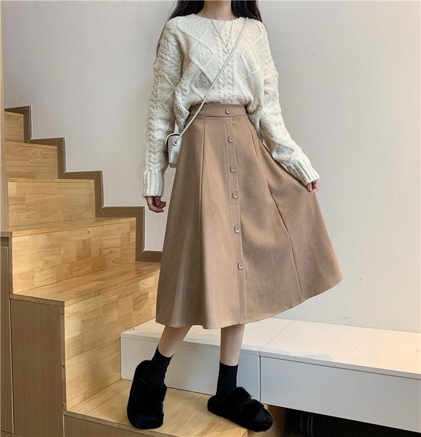 スエード調フロントボタンスカート 4842-画像4-韓国ファッション通販POPREA［ポップリア］