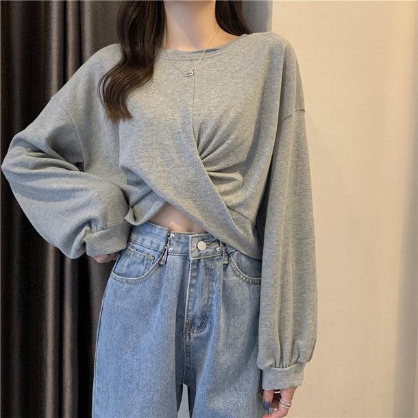 クロップドデザインスウェット 5118-画像4-韓国ファッション通販POPREA［ポップリア］