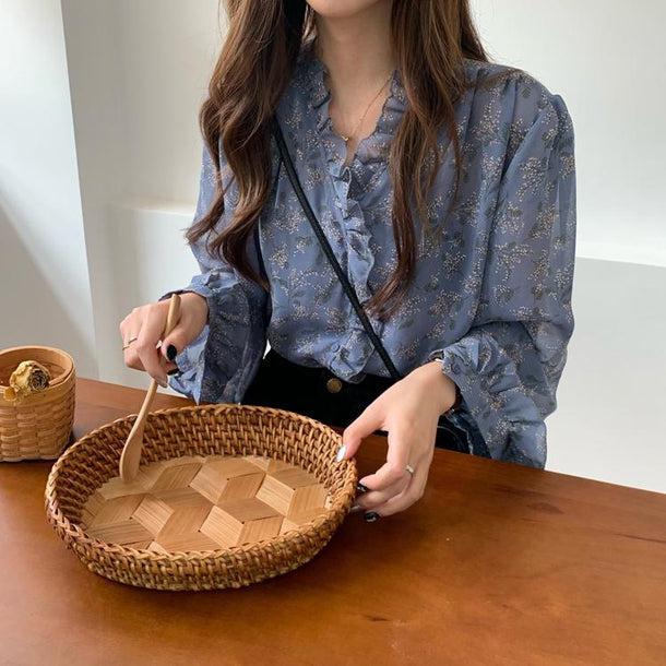 フラワーパターンフリルブラウス﻿ 5144-画像4-韓国ファッション通販POPREA［ポップリア］