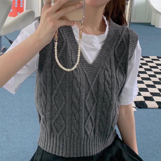 デザインケーブルニットベスト 5119-画像4-韓国ファッション通販POPREA［ポップリア］