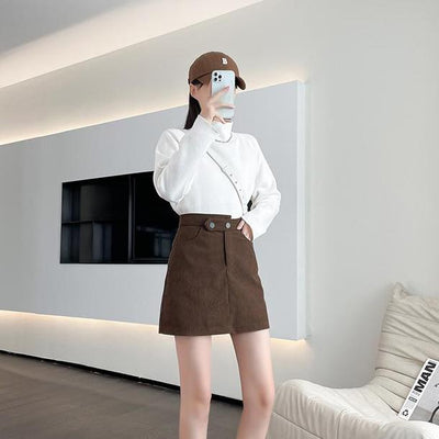 コーディロイショートスカート 4869-画像4-韓国ファッション通販POPREA［ポップリア］