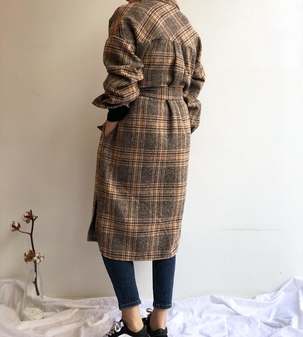 チェック柄ロングシャツ 4746-画像4-韓国ファッション通販POPREA［ポップリア］