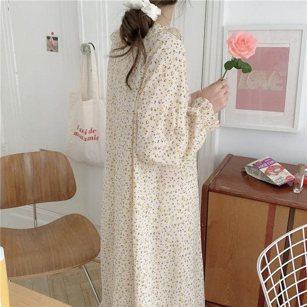 フラワーフリルパジャマワンピース﻿ 5122-画像4-韓国ファッション通販POPREA［ポップリア］