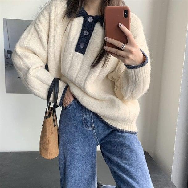 ルーズポロニット 4976-画像4-韓国ファッション通販POPREA［ポップリア］