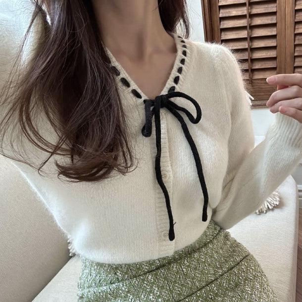ステッチラインリボンデザインニット ﻿﻿ 5742-画像4-韓国ファッション通販POPREA［ポップリア］
