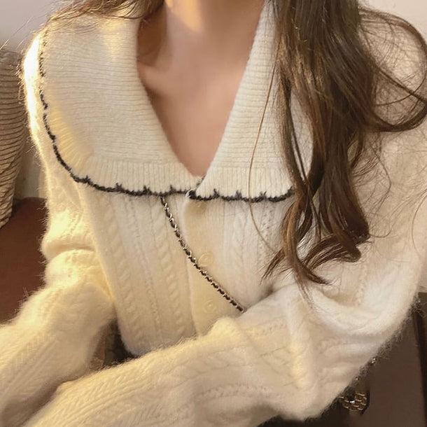 フリル襟ニットカーディガン 5032-画像4-韓国ファッション通販POPREA［ポップリア］