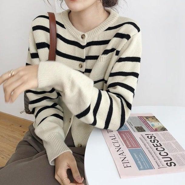 ベーシックボーダーカーディガン 4939-画像4-韓国ファッション通販POPREA［ポップリア］