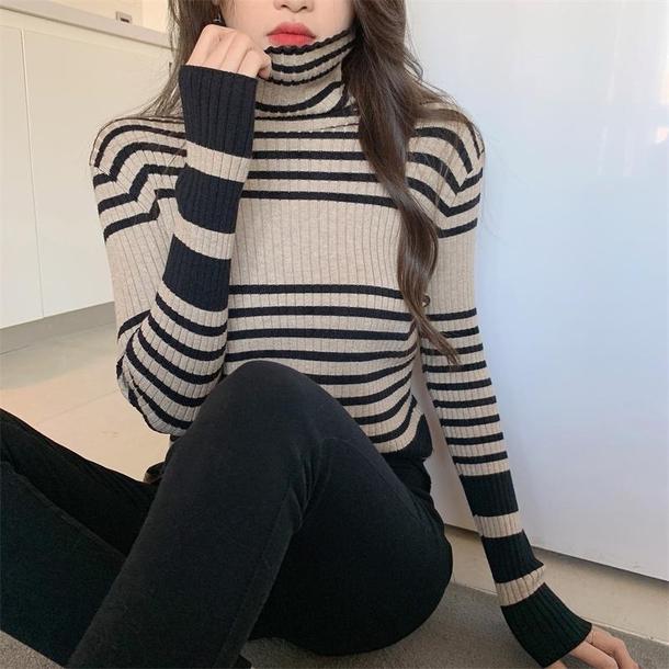 タートルネックボーダータイトニット 4914-画像4-韓国ファッション通販POPREA［ポップリア］