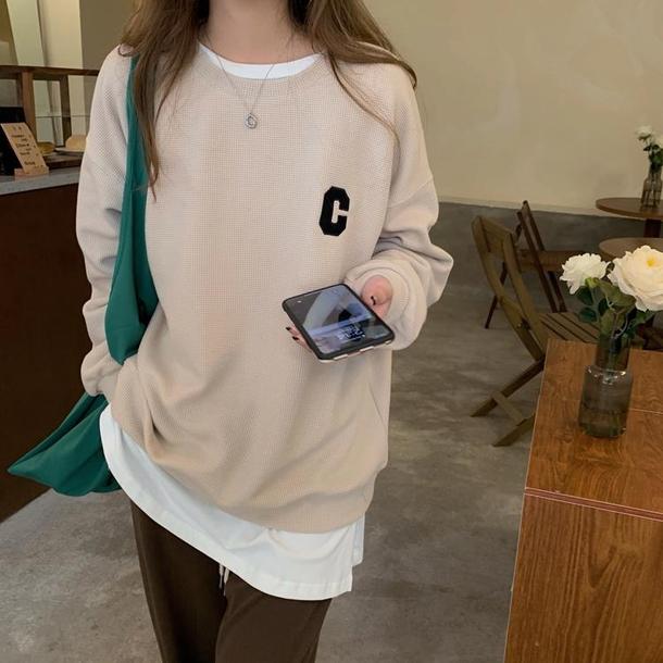 ワッフルCロゴプルオーバー 4928-画像4-韓国ファッション通販POPREA［ポップリア］