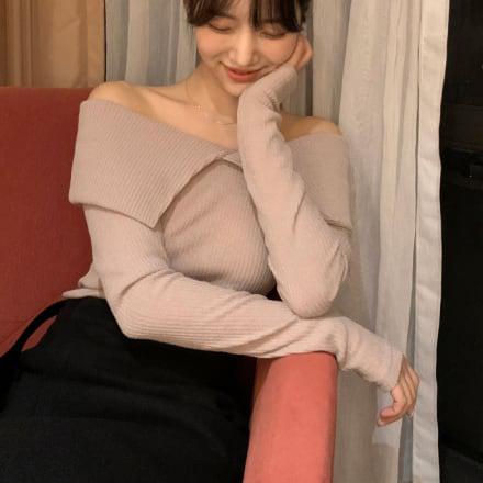 オフショルカラーリブニット 5036-画像4-韓国ファッション通販POPREA［ポップリア］