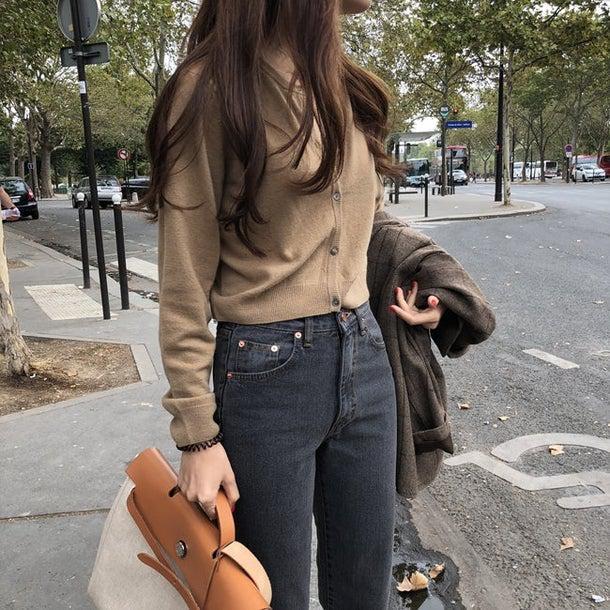 ラウンドネックショートカーディガン 4972-画像4-韓国ファッション通販POPREA［ポップリア］