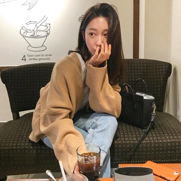 Vネックショートニットカーディガン 5041-画像4-韓国ファッション通販POPREA［ポップリア］