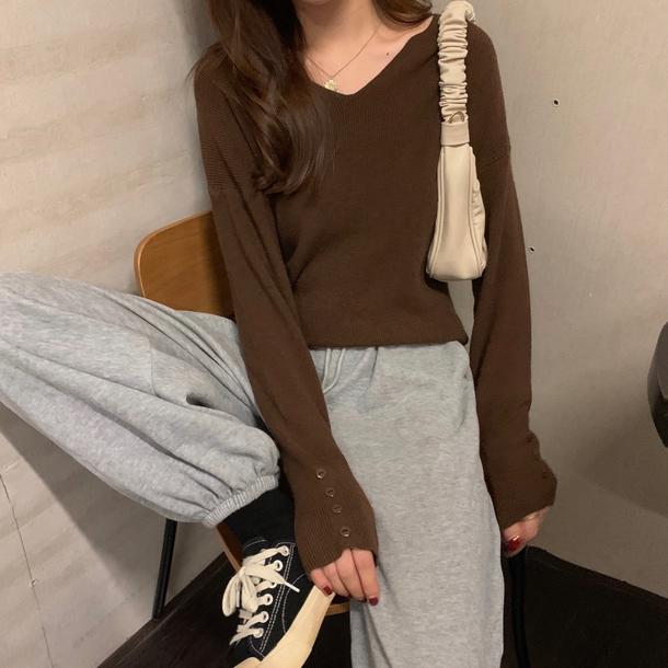 Vネックボタンスリーブトップス 4858-画像4-韓国ファッション通販POPREA［ポップリア］